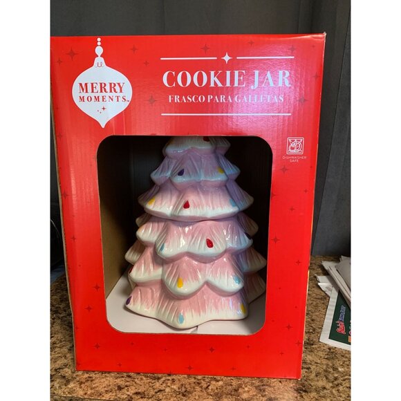New Merry Moments Pink Cookie Jar Christmas Tree Ceramic ALDI - Picture 6 of 6